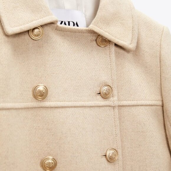 NEW Zara Women's WOOL BLEND Double-breasted Coat Sand - Picture 9 of 11